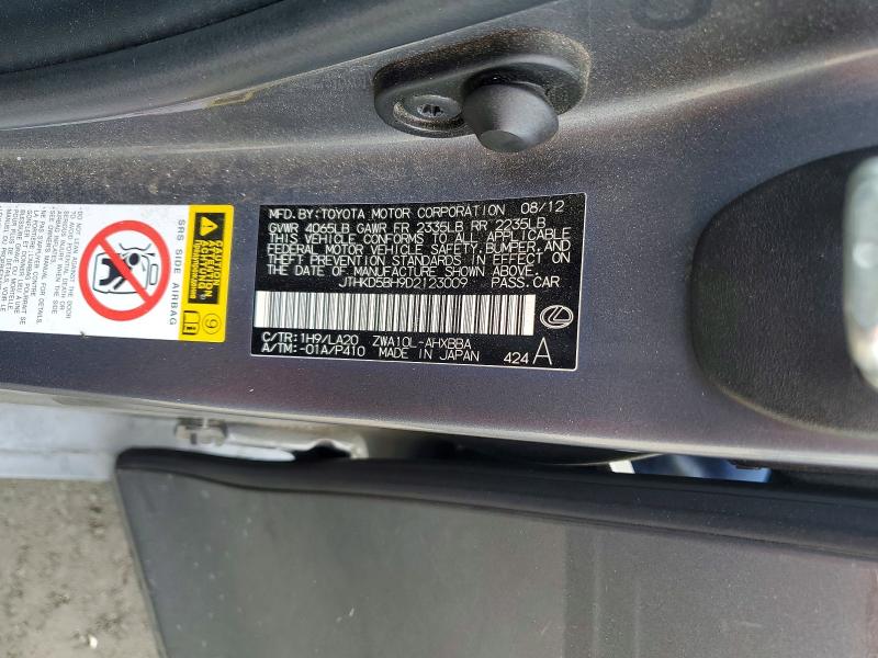 Aukcja sprzedaży 2013 Lexus Ct 200h, vin: JTHKD5BH9D2123009, numer aukcji: 48147386