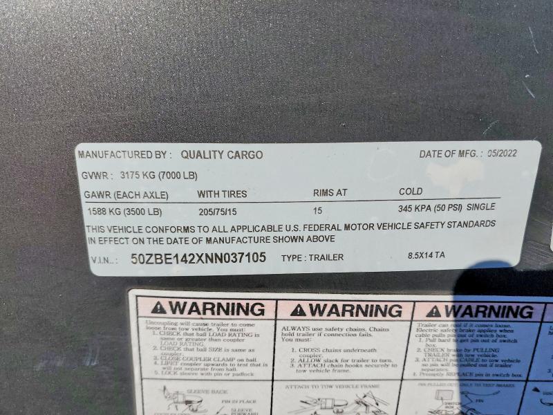 Продаж на аукціоні авто 2022 Quality Cargo Trailer, vin: 50ZBE142XNN037105, номер лоту: 47070806