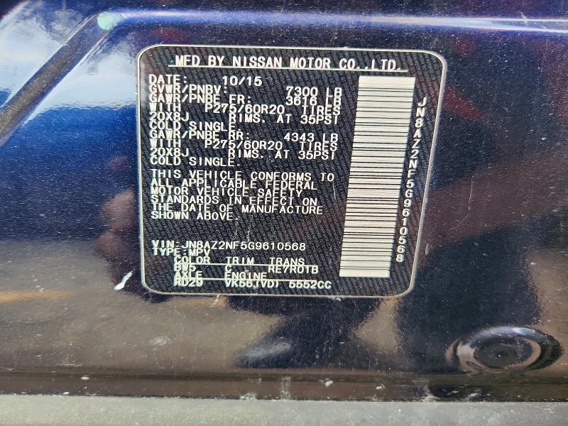 77335315 :رقم المزاد ، JN8AZ2NF5G9610568 vin ، 2016 Infiniti Qx80 مزاد بيع