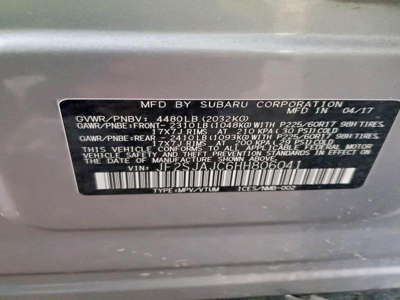 Aukcja sprzedaży 2017 Subaru Forester, vin: JF2SJAJC6HH806041, numer aukcji: 45792686