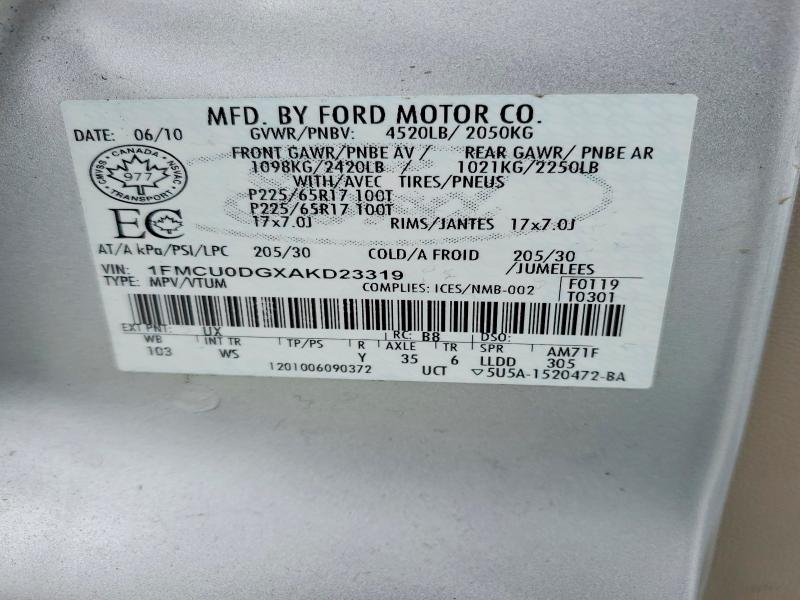 Aukcja sprzedaży 2010 Ford Escape, vin: 1FMCU0DGXAKD23319, numer aukcji: 47697416