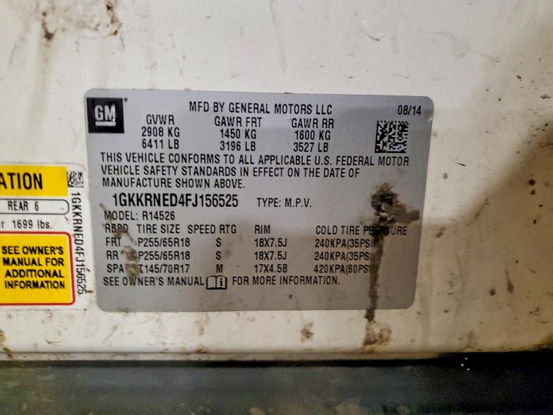 46140856 :رقم المزاد ، 1GKKRNED4FJ156525 vin ، 2015 Gmc Acadia مزاد بيع