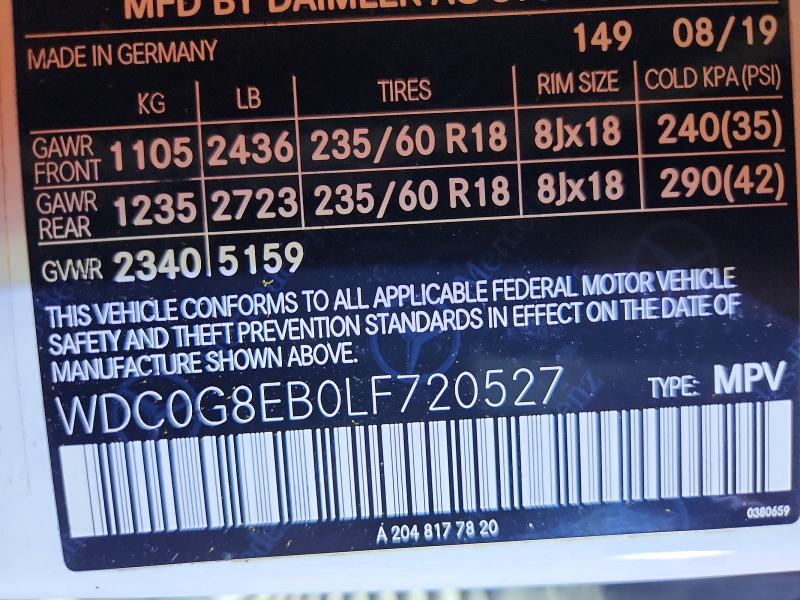 Auction sale of the 2020 Mercedes-benz Glc, vin: WDC0G8EB0LF720527, lot number: 47853946