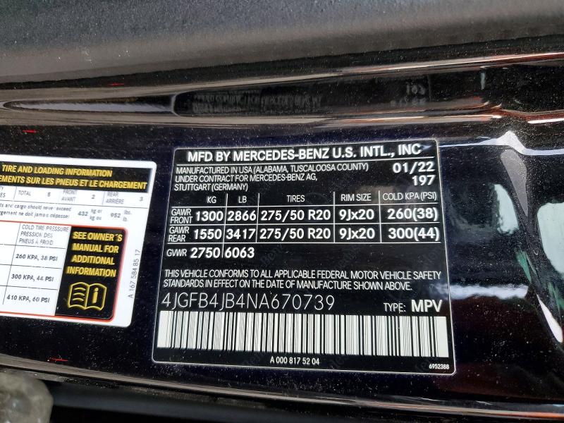 Aukcja sprzedaży 2022 Mercedes-benz Gle, vin: 4JGFB4JB4NA670739, numer aukcji: 47946166