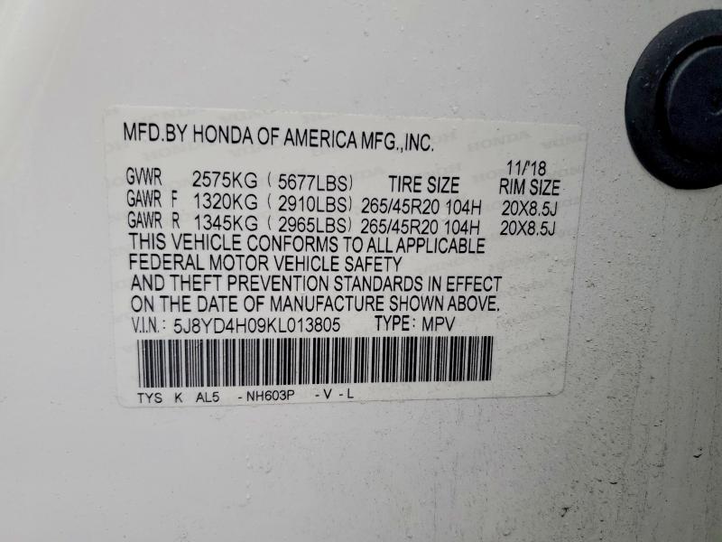 2019 Acura Mdx მანქანა იყიდება აუქციონზე, vin: 5J8YD4H09KL013805, აუქციონის ნომერი: 77504785