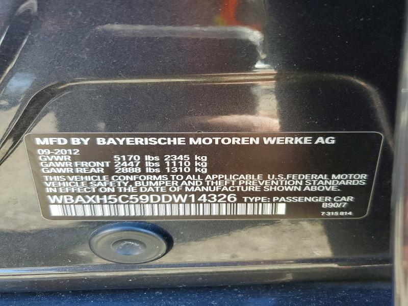 2013 Bmw 528 მანქანა იყიდება აუქციონზე, vin: WBAXH5C59DDW14326, აუქციონის ნომერი: 41814276