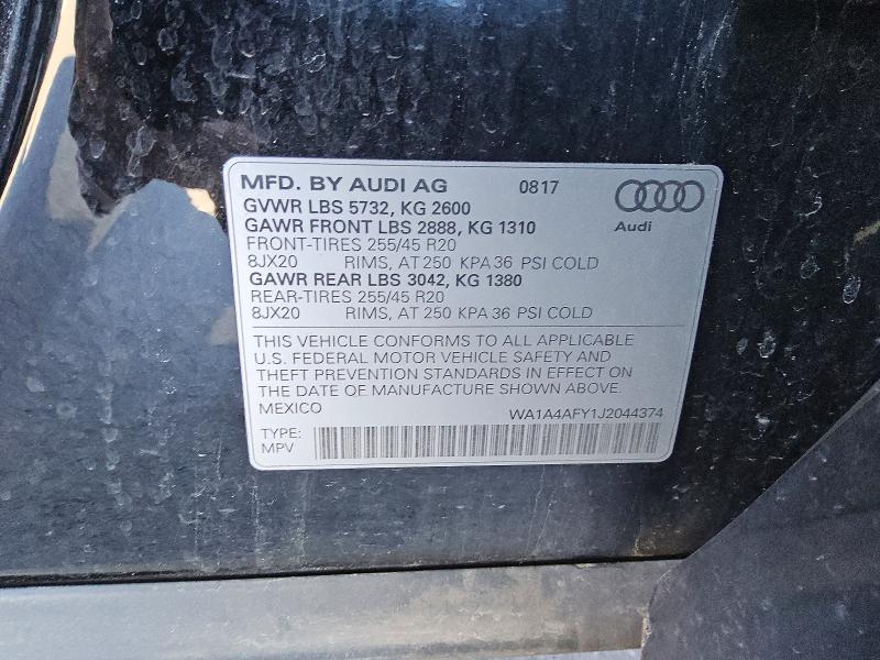 42039706 :رقم المزاد ، WA1A4AFY1J2044374 vin ، 2018 Audi Sq5 مزاد بيع
