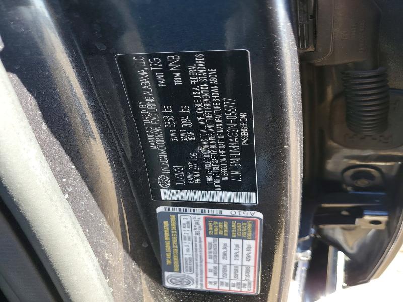 47068766 :رقم المزاد ، 5NPLM4AG2NH056777 vin ، 2022 Hyundai Elantra مزاد بيع