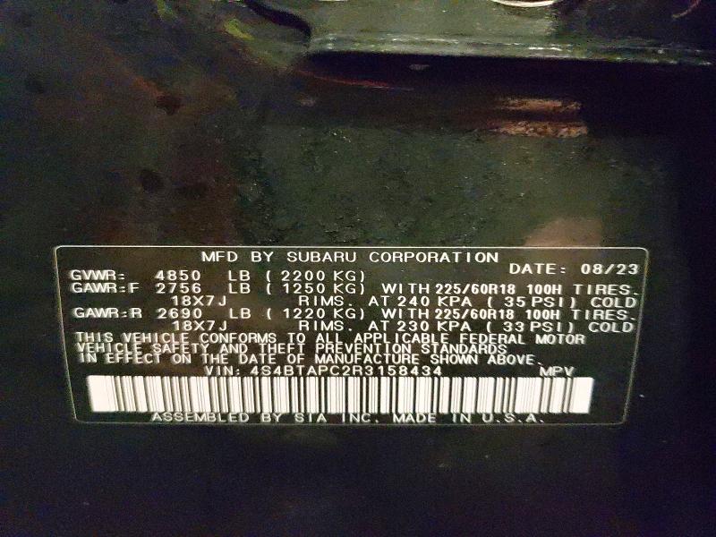 42077476 :رقم المزاد ، 4S4BTAPC2R3158434 vin ، 2024 Subaru Outback مزاد بيع