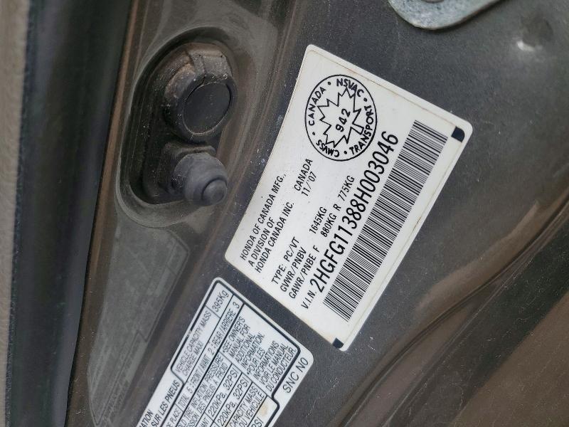 Продаж на аукціоні авто 2008 Honda Civic, vin: 2HGFG11388H003046, номер лоту: 46823906