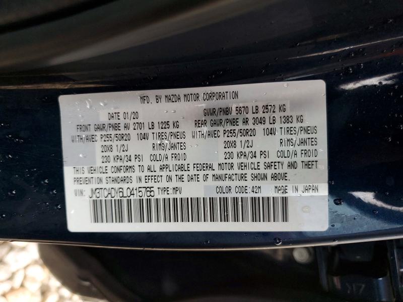41986626 :رقم المزاد ، JM3TCADY6L0415765 vin ، 2020 Mazda Cx-9 مزاد بيع