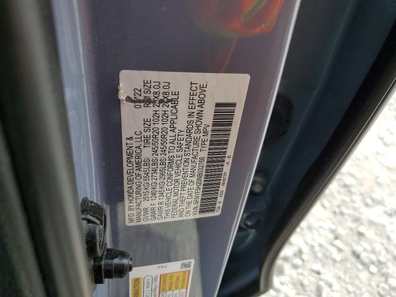 79625915 :رقم المزاد ، 5FNYF5H20NB032766 vin ، 2022 Honda Pilot مزاد بيع