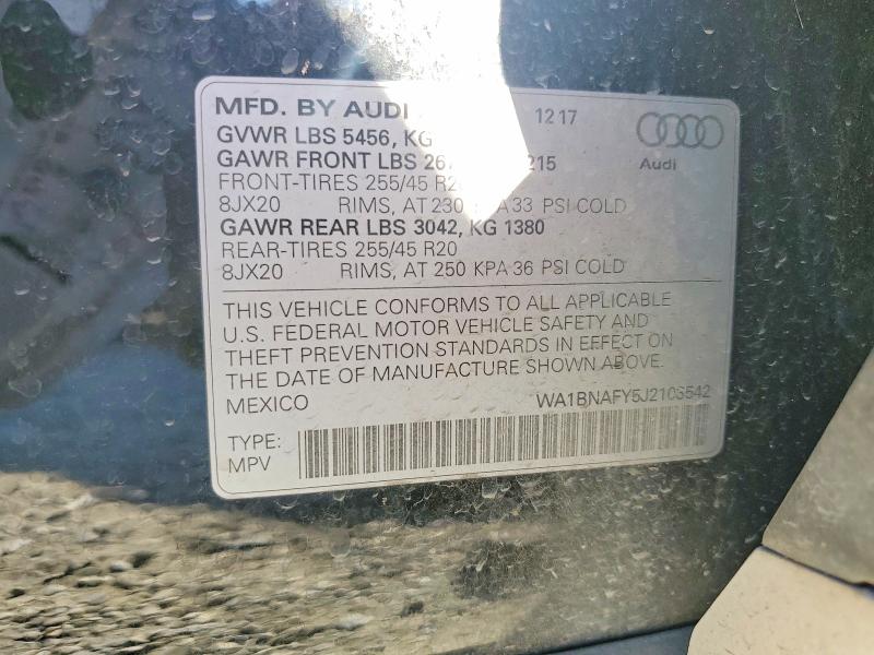 2018 Audi Q5 მანქანა იყიდება აუქციონზე, vin: WA1BNAFY5J2103542, აუქციონის ნომერი: 46861516