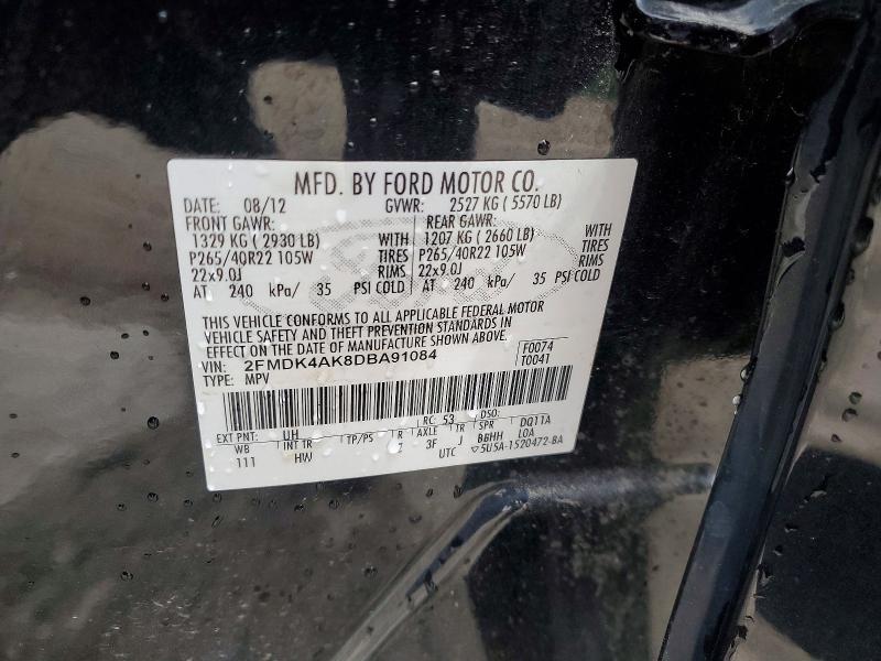 47568876 :رقم المزاد ، 2FMDK4AK8DBA91084 vin ، 2013 Ford Edge مزاد بيع