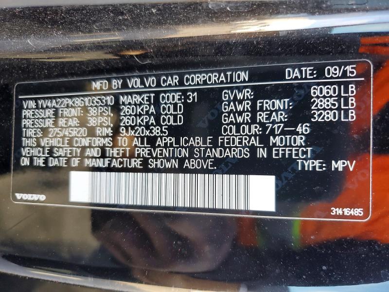 Продаж на аукціоні авто 2016 Volvo Xc90, vin: YV4A22PK8G1035310, номер лоту: 47770046
