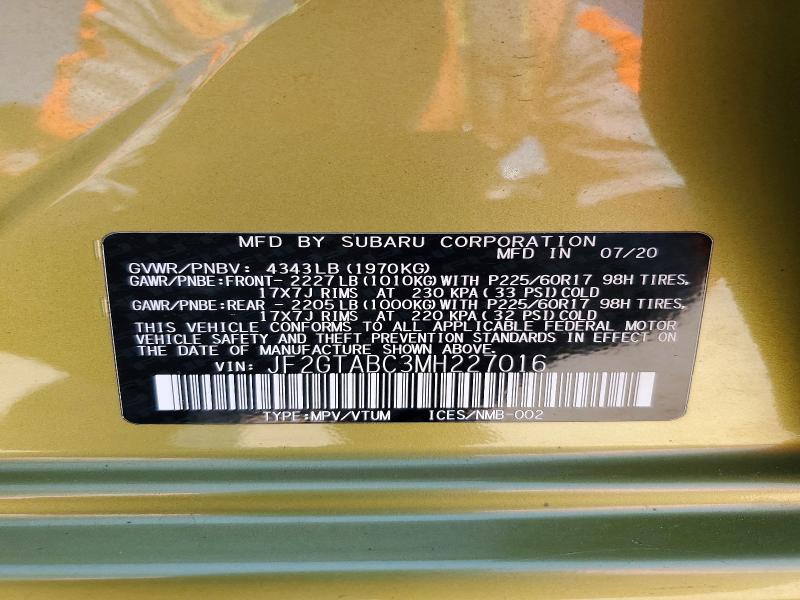 Aukcja sprzedaży 2021 Subaru Crosstrek, vin: JF2GTABC3MH227016, numer aukcji: 46466036