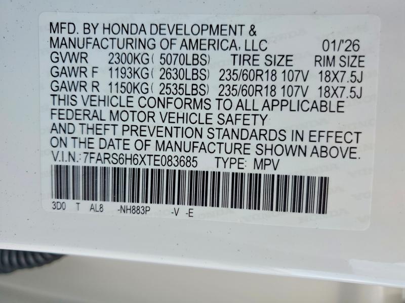 Продажа на аукционе авто 2026 Honda Cr-v, vin: 7FARS6H6XTE083685, номер лота: 47132856