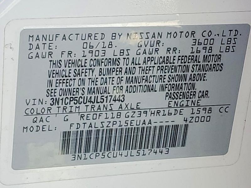 Auction sale of the 2018 Nissan Kicks, vin: 3N1CP5CU4JL517443, lot number: 41971146