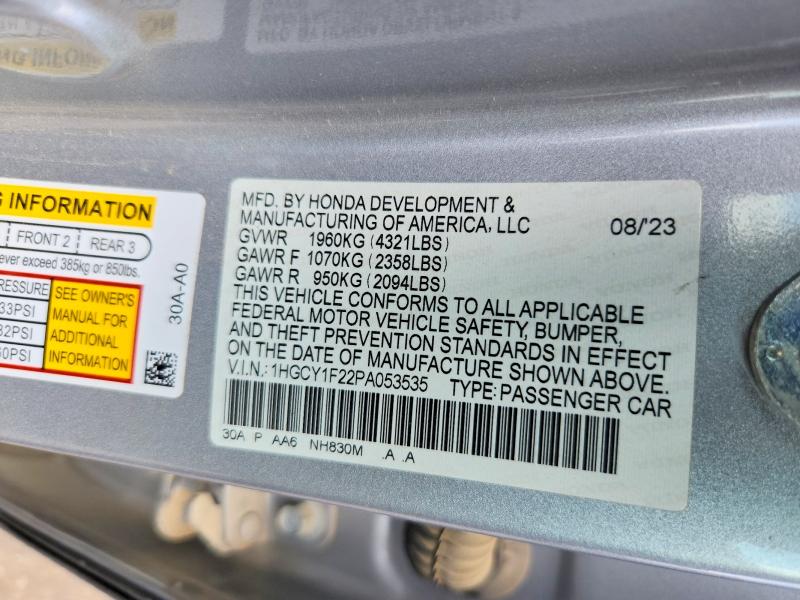 47090266 :رقم المزاد ، 1HGCY1F22PA053535 vin ، 2023 Honda Accord مزاد بيع