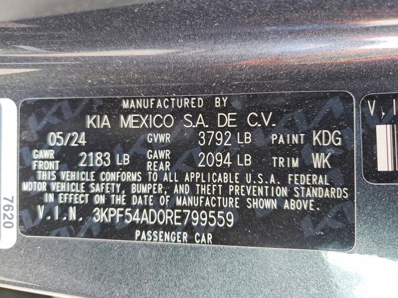 47561986 :رقم المزاد ، 3KPF54AD0RE799559 vin ، 2024 Kia Forte مزاد بيع