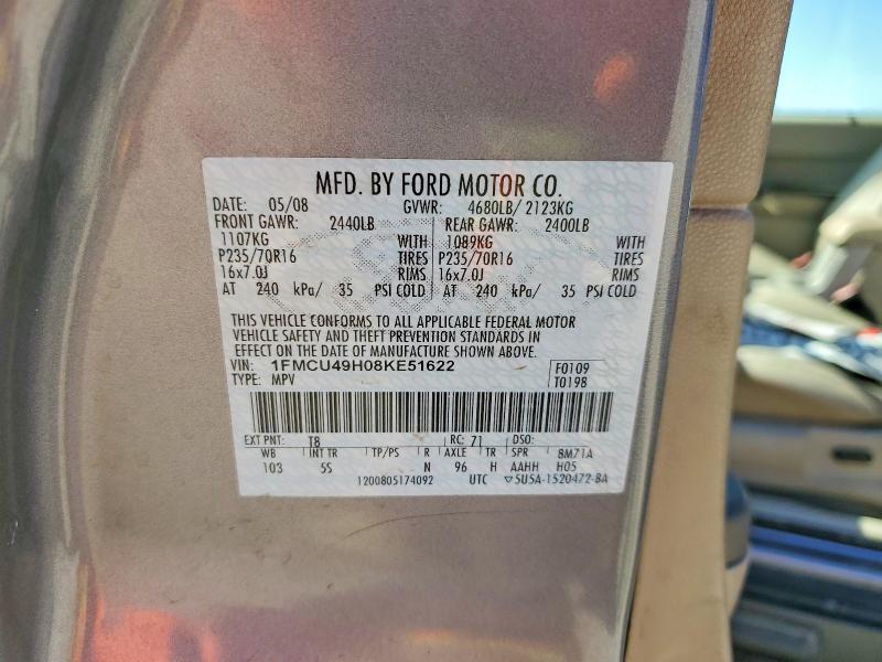 Продажа на аукционе авто 2008 Ford Escape, vin: 1FMCU49H08KE51622, номер лота: 47398486