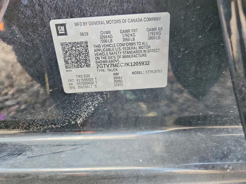 47938996 :رقم المزاد ، 2GTV2MEC7K1205932 vin ، 2019 Gmc Sierra Limited مزاد بيع