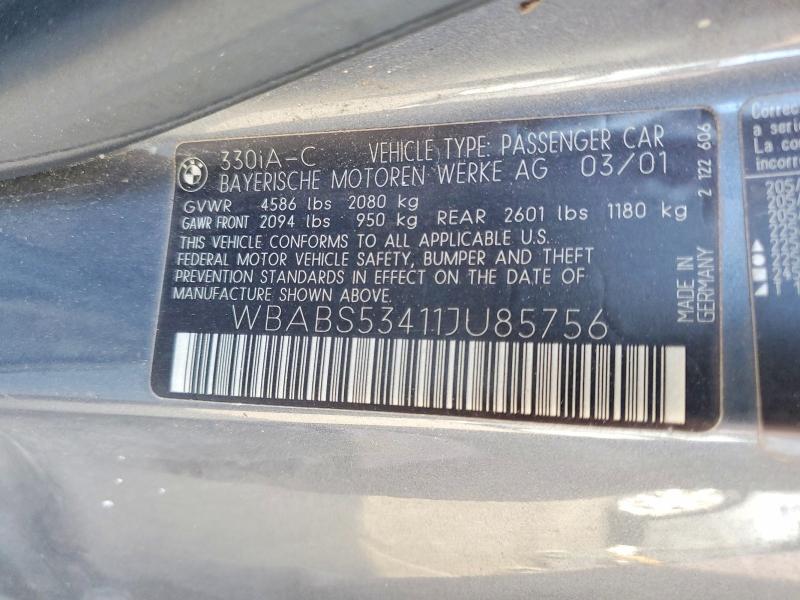 47542126 :رقم المزاد ، WBABS53411JU85756 vin ، 2001 Bmw 330 مزاد بيع