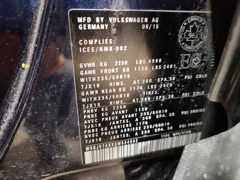 Aukcja sprzedaży 2016 Volkswagen Tiguan, vin: WVGJV7AXXGW504942, numer aukcji: 46846416