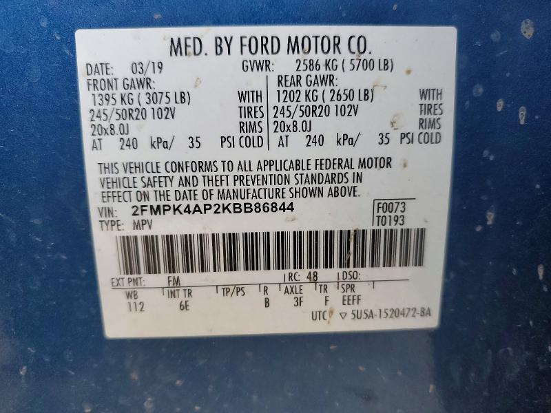 Aukcja sprzedaży 2019 Ford Edge, vin: 2FMPK4AP2KBB86844, numer aukcji: 47337446