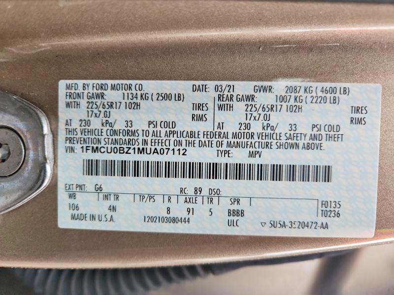 Продажа на аукционе авто 2021 Ford Escape, vin: 1FMCU0BZ1MUA07112, номер лота: 41727616
