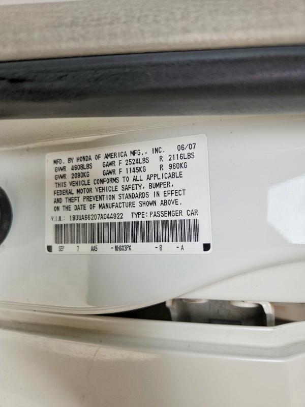Aukcja sprzedaży 2007 Acura Tl, vin: 19UUA66207A044922, numer aukcji: 79180565