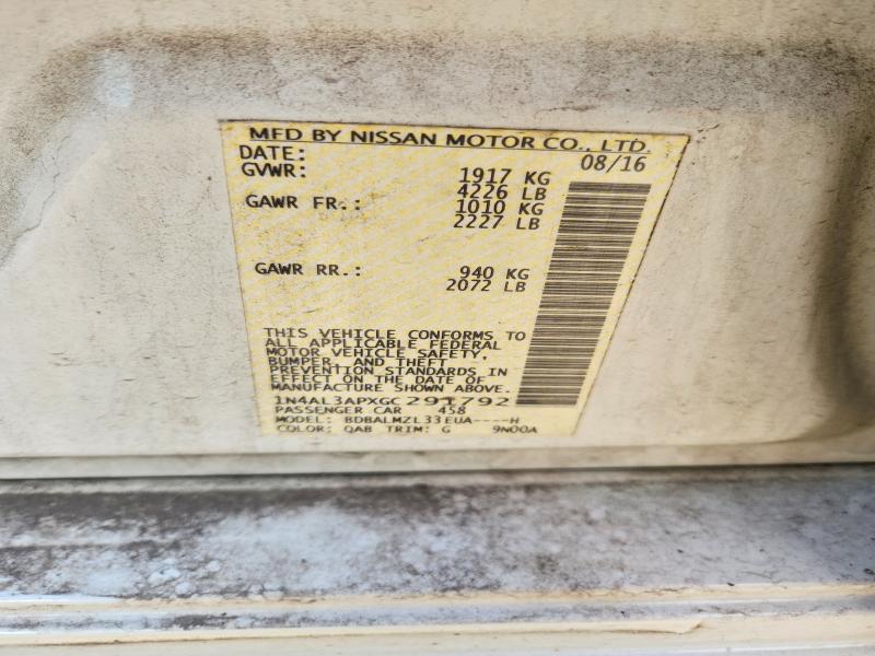 2016 Nissan Altima მანქანა იყიდება აუქციონზე, vin: 1N4AL3APXGC291792, აუქციონის ნომერი: 46154446