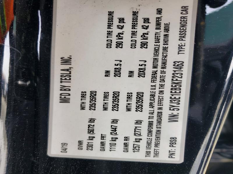 47591356 :رقم المزاد ، 5YJ3E1EB5KF231463 vin ، 2019 Tesla Model 3 مزاد بيع