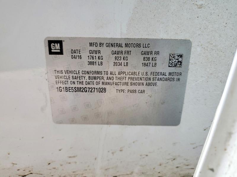 2016 Chevrolet Cruze მანქანა იყიდება აუქციონზე, vin: 1G1BE5SM2G7271028, აუქციონის ნომერი: 79231555