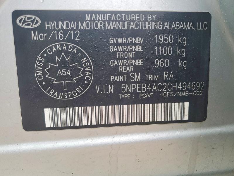 Aukcja sprzedaży 2012 Hyundai Sonata Gls 4dr, vin: 5NPEB4AC2CH494692, numer aukcji: 47308826