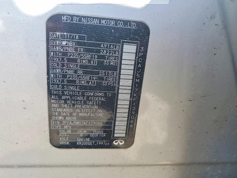79363605 :رقم المزاد ، 3PCAJ5M17KF129066 vin ، 2019 Infiniti Qx50 مزاد بيع
