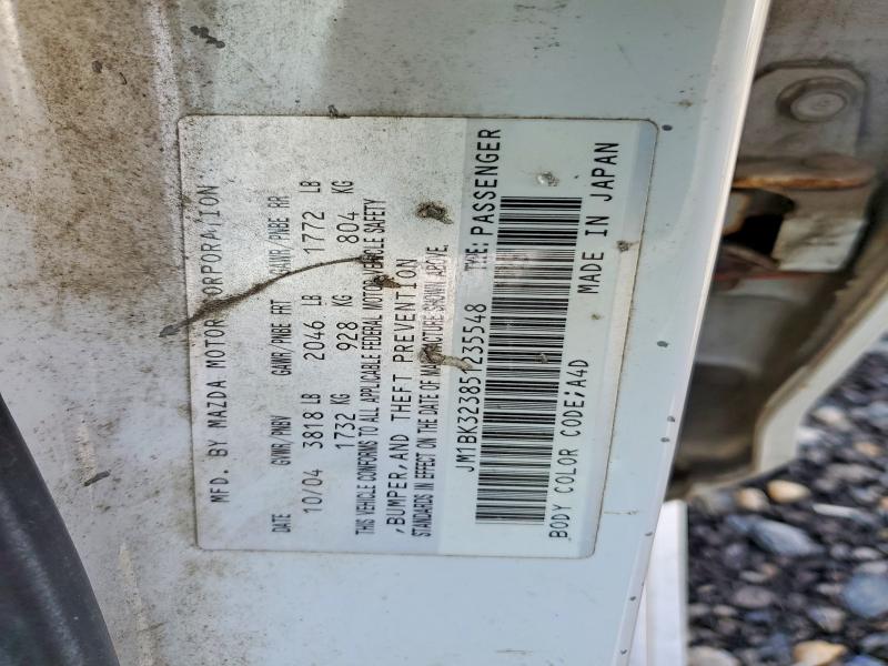 2005 Mazda 3 მანქანა იყიდება აუქციონზე, vin: JM1BK323851235548, აუქციონის ნომერი: 48065696