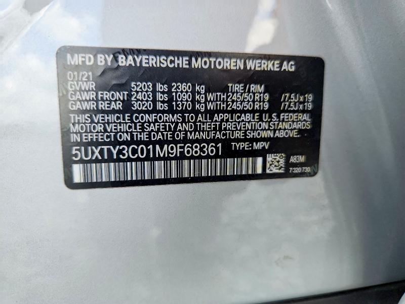 2021 Bmw X3 მანქანა იყიდება აუქციონზე, vin: 5UXTY3C01M9F68361, აუქციონის ნომერი: 41983076