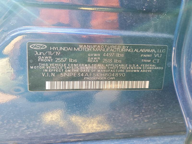 Auction sale of the 2019 Hyundai Sonata, vin: 5NPE34AF5KH804890, lot number: 79577785