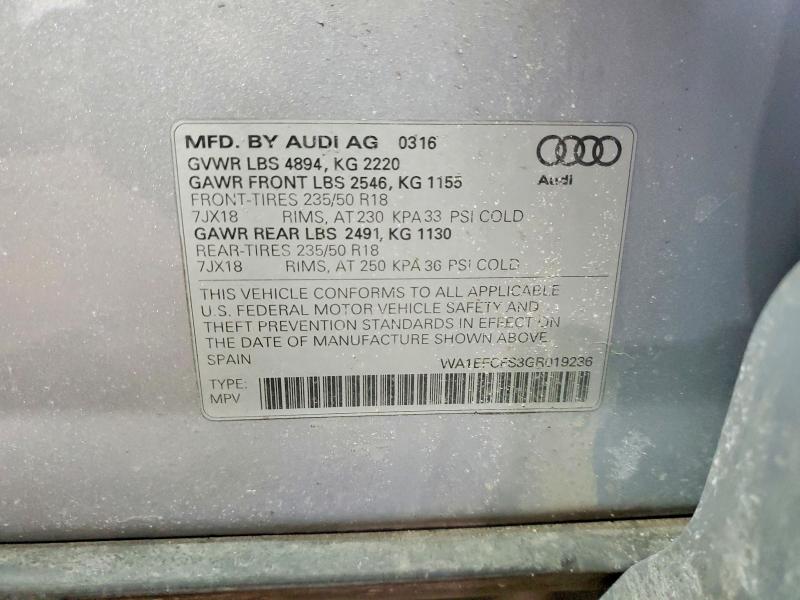 Aukcja sprzedaży 2016 Audi Q3, vin: WA1EFCFS3GR019236, numer aukcji: 79066255