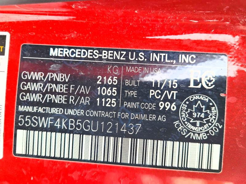 Aukcja sprzedaży 2016 Mercedes-benz C, vin: 55SWF4KB5GU121437, numer aukcji: 47658616