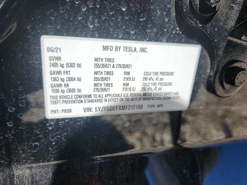 46027986 :رقم المزاد ، 5YJYGDEFXMF212169 vin ، 2021 Tesla Model Y مزاد بيع