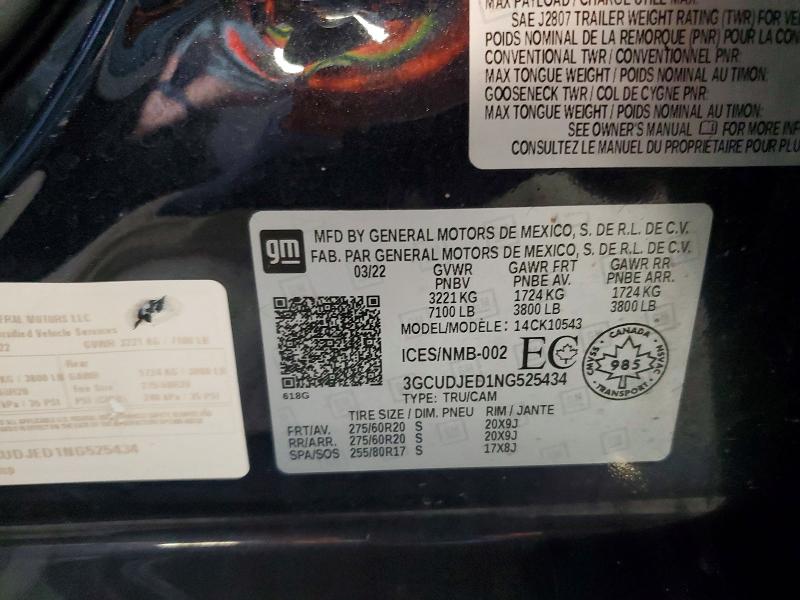 Aukcja sprzedaży 2022 Chevrolet Silverado, vin: 3GCUDJED1NG525434, numer aukcji: 47403396