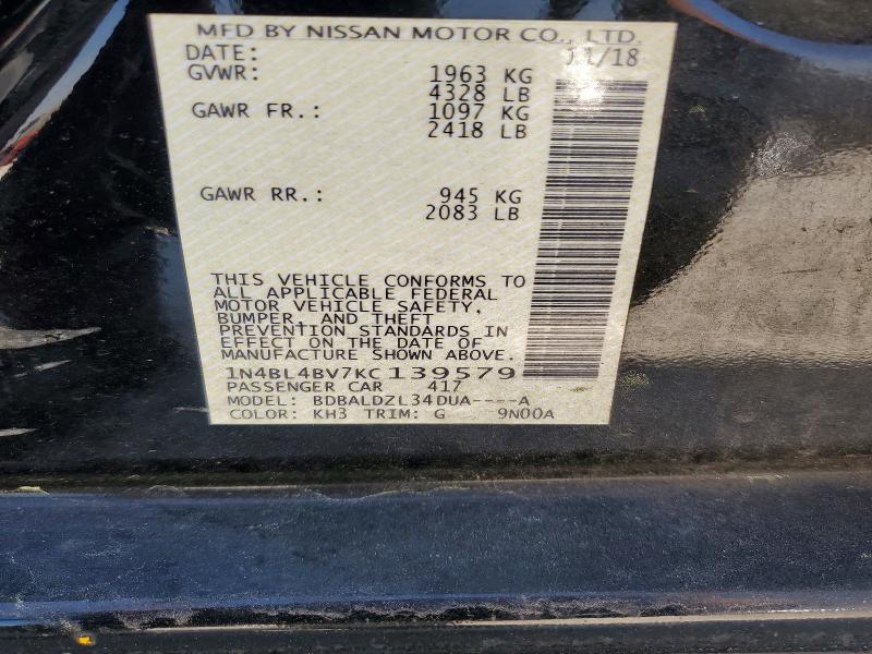 Продаж на аукціоні авто 2019 Nissan Altima, vin: 1N4BL4BV7KC139579, номер лоту: 46980736