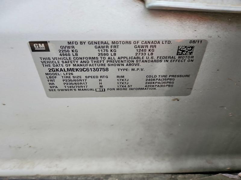 Aukcja sprzedaży 2012 Gmc Terrain, vin: 2GKALMEK9C6130758, numer aukcji: 47802866