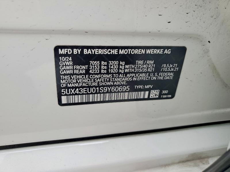 47894136 :رقم المزاد ، 5UX43EU01S9Y60695 vin ، 2025 Bmw X5 مزاد بيع