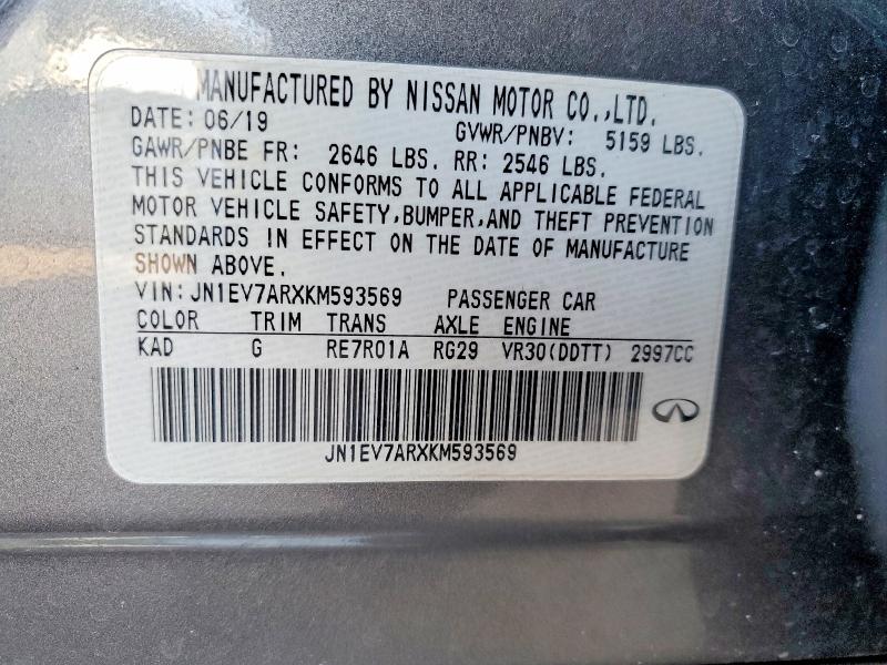 79175545 :رقم المزاد ، JN1EV7ARXKM593569 vin ، 2019 Infiniti Q50 مزاد بيع