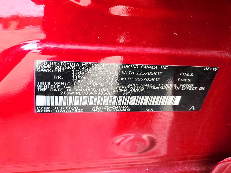41813196 :رقم المزاد ، 2T3WFREV0JW490566 vin ، 2018 Toyota Rav4 مزاد بيع