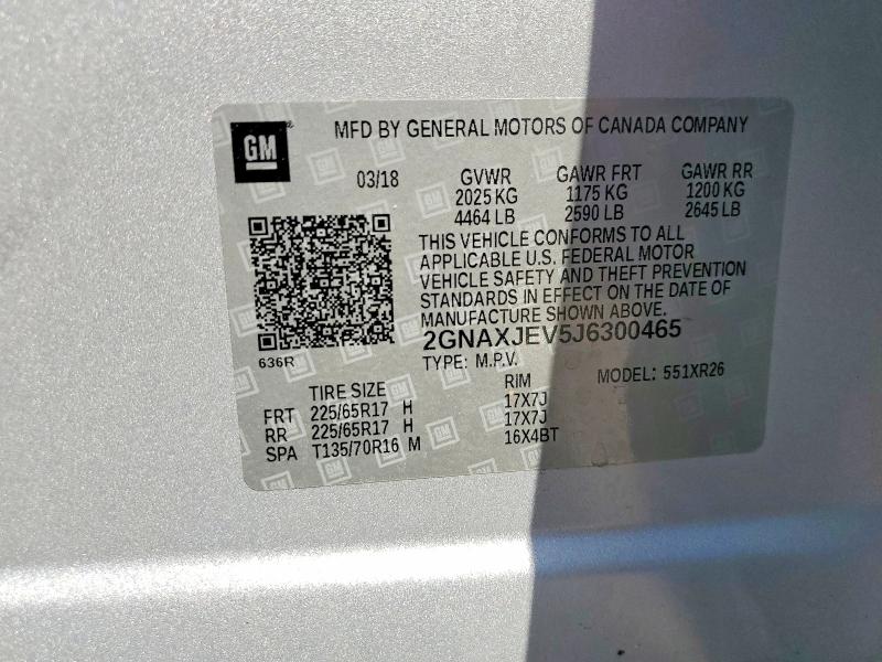 2018 Chevrolet Equinox მანქანა იყიდება აუქციონზე, vin: 2GNAXJEV5J6300465, აუქციონის ნომერი: 46996856