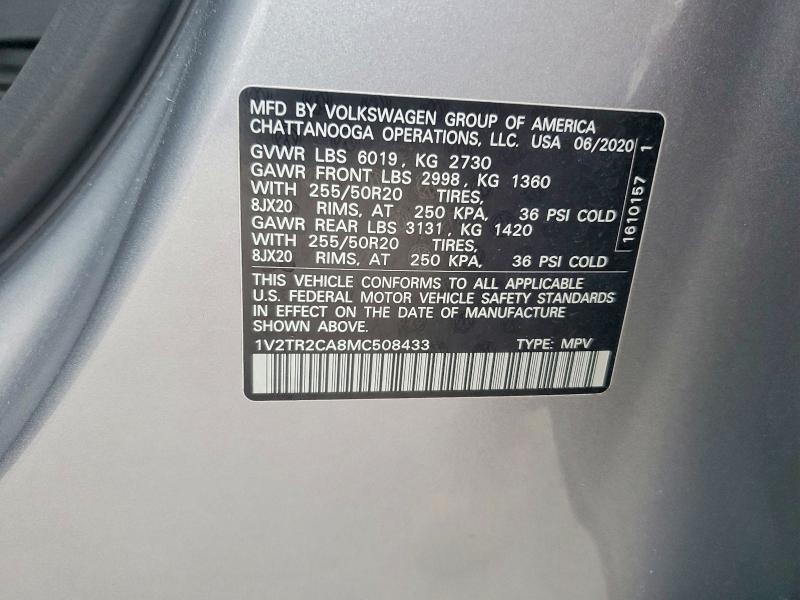 47919926 :رقم المزاد ، 1V2TR2CA8MC508433 vin ، 2021 Volkswagen Atlas مزاد بيع